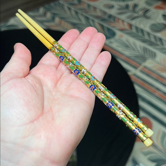 Vintage Chinese Cloisonné Enamel Chopsticks Lot + Bonus Plastic Chopsticks - Picture 12 of 13